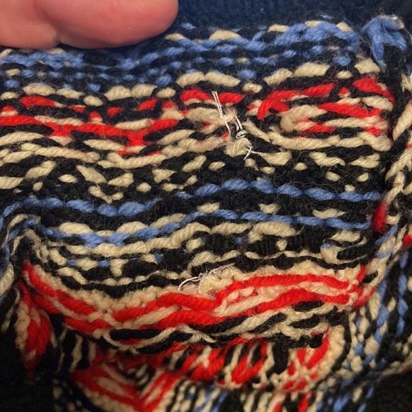 Navy Blue with Red & White Knitted Vintage 1980's Nordic Cardigan Sweater - Picture 12 of 12